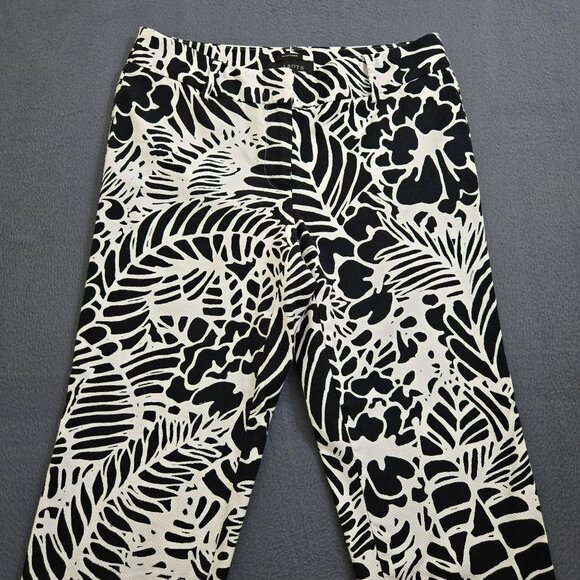 Talbots Hampshire Women 2 Black & White Textured Leaf Print Low Rise Ankle Pants - Picture 3 of 12